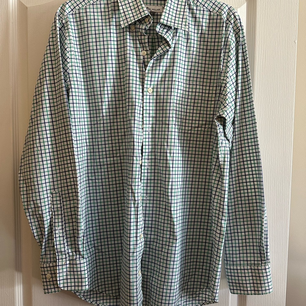 Peter Millar Green and Blue Check Dress Shirt